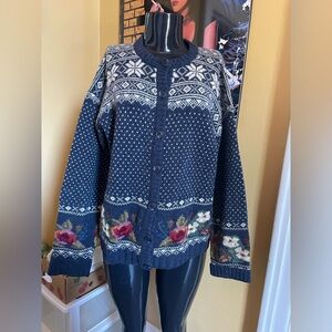 Navy Blue Floral Knit Cardigan